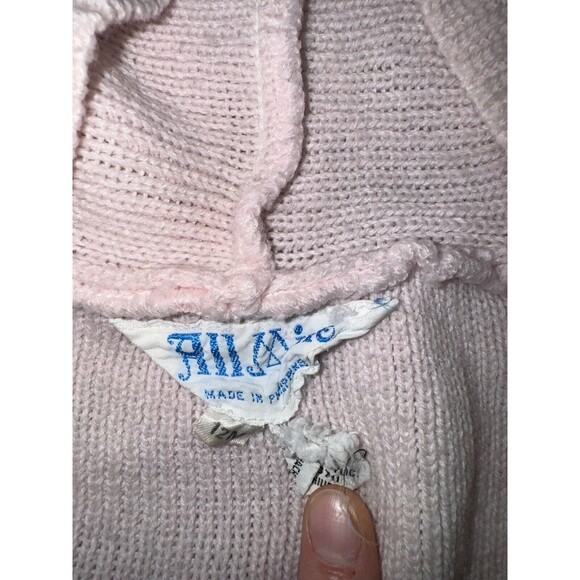 Vintage All Mine Pink Floral Knit Baby Hooded Sweater 12 Months Button Up Stain - Picture 3 of 4